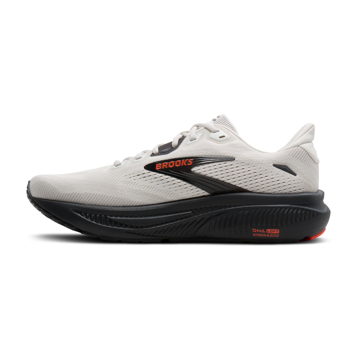 Brooks Ghost 18 men's running shoe in Coconut/Pearl/Tigerlily — medial view