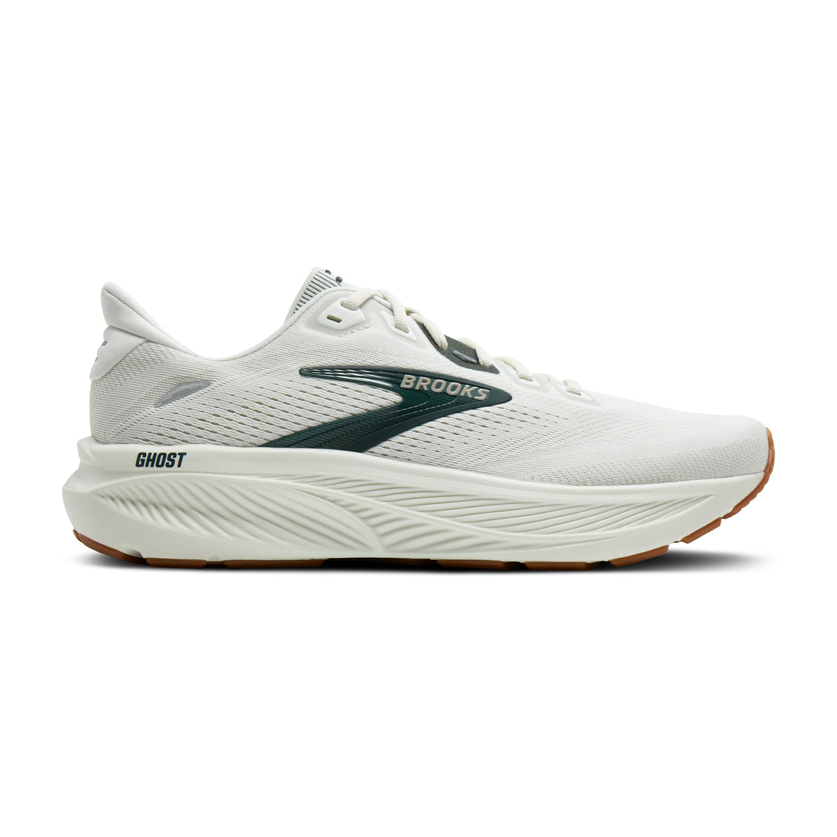 Brooks Ghost 18 men's running shoe in Grey/Spruce/Tan — lateral view