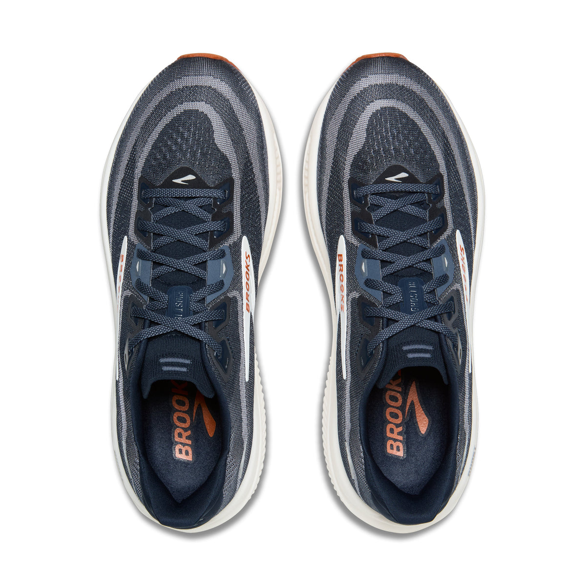 Brooks Ghost 18 men's running shoe in Navy Blazer/Red Earth/Blue — top view