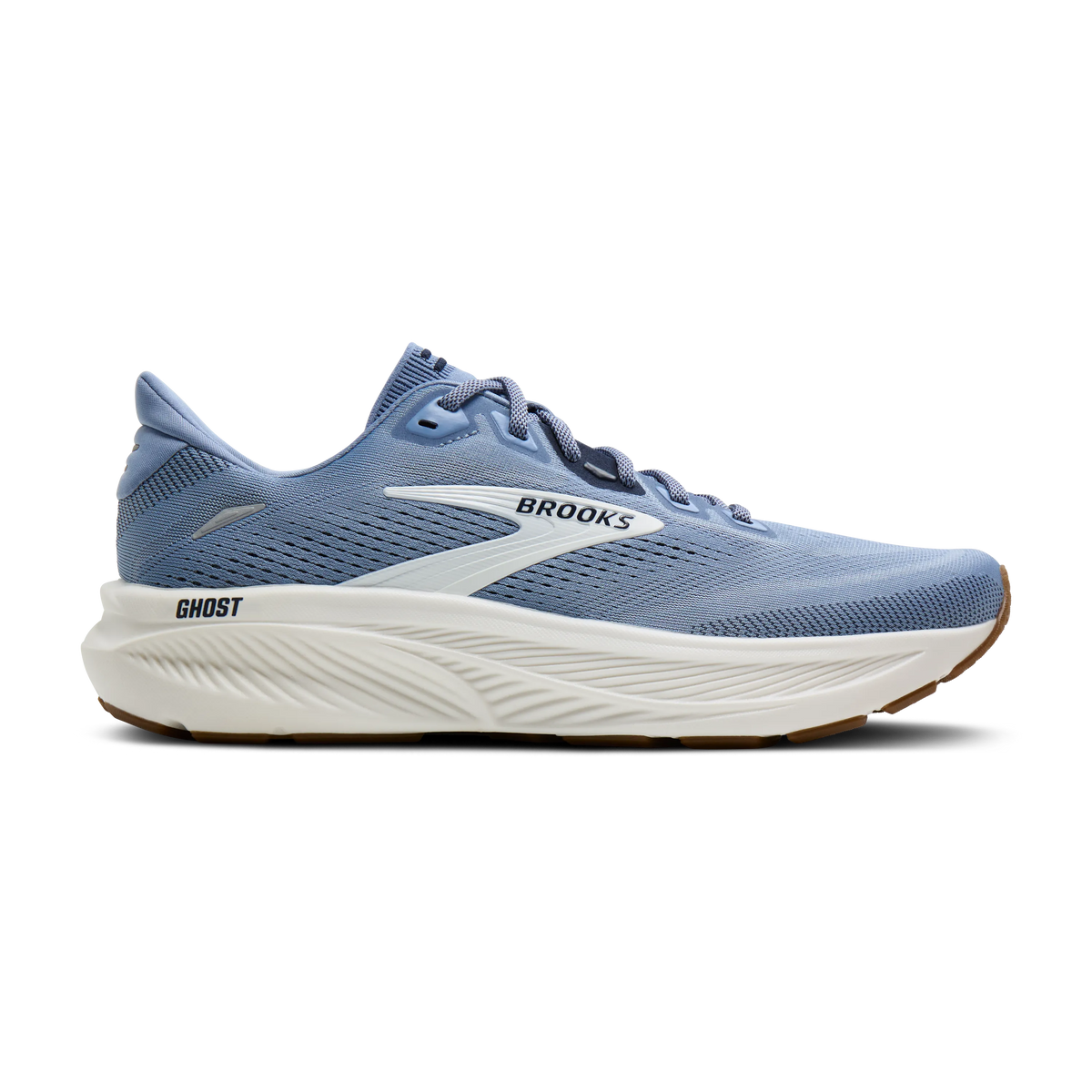 Brooks Ghost 18 men's running shoe in Rain Washed/Navy/Coconut — lateral view