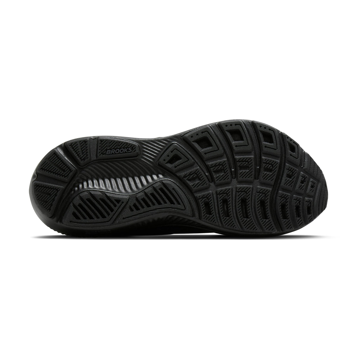 Brooks Ghost 18 women's running shoe in Black/Black/Ebony — outsole view