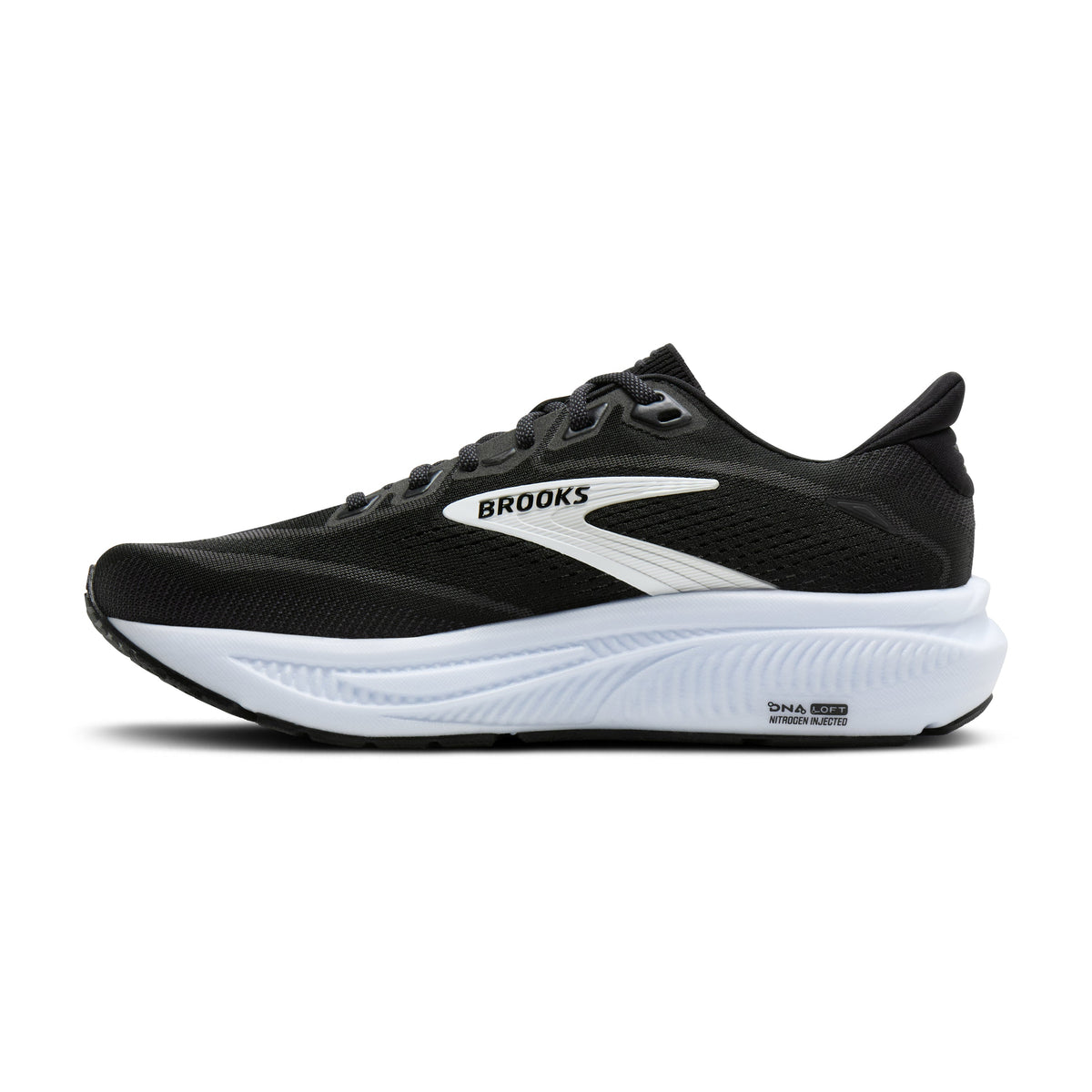 Brooks Ghost 18 women's running shoe in Black/Grey/White — medial view