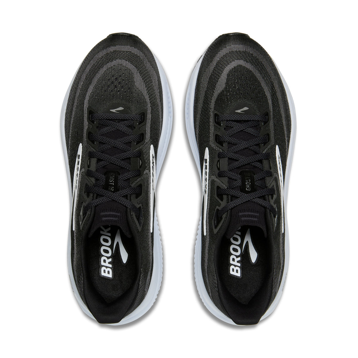 Brooks Ghost 18 women's running shoe in Black/Grey/White — top view