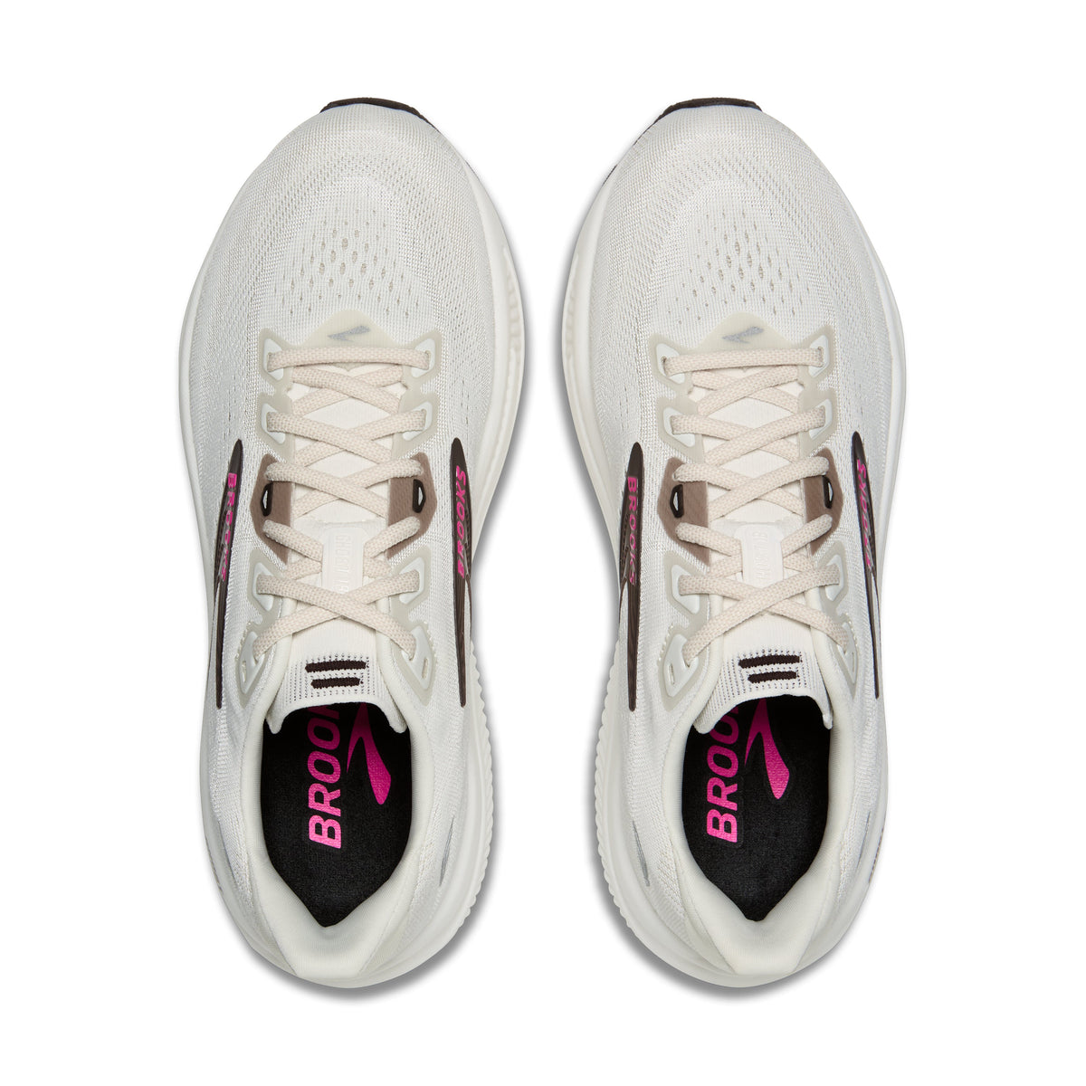 Brooks Ghost 18 women's running shoe in Coconut/Coffee/Fuchsia — top view