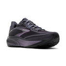 Brooks Ghost 18 women's running shoe in Ebony/Folkstone/Metallic — angled view