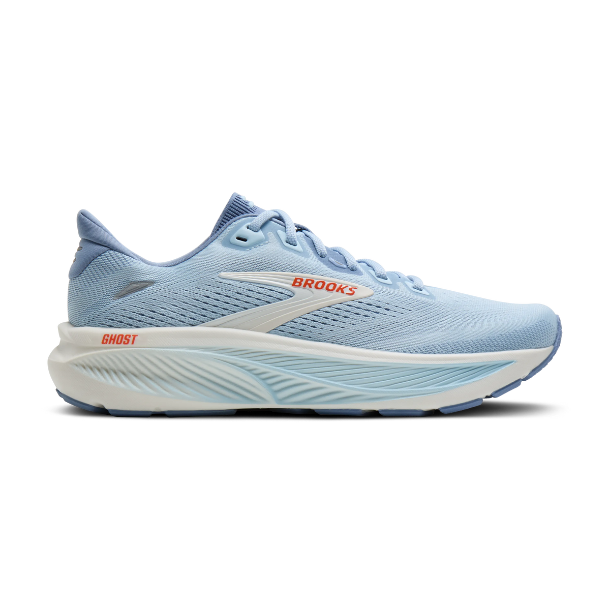 Brooks Ghost 18 women's running shoe in Nantucket/Tigerlily/Coconut — lateral view