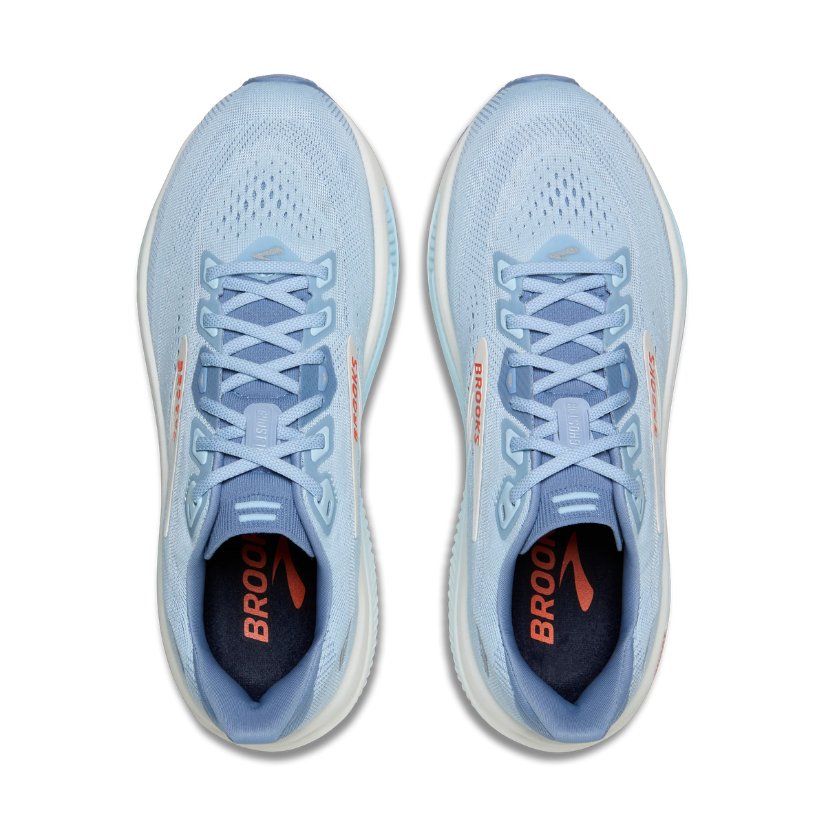 Brooks Ghost 18 women's running shoe in Nantucket/Tigerlily/Coconut — top view