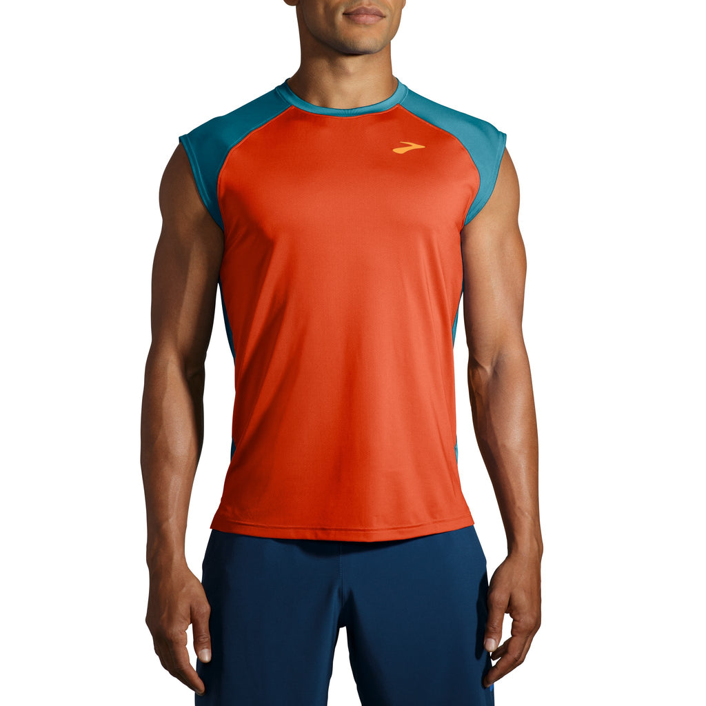 Men's Brooks Atmosphere Sleeveless 2.0. Red. Front view.