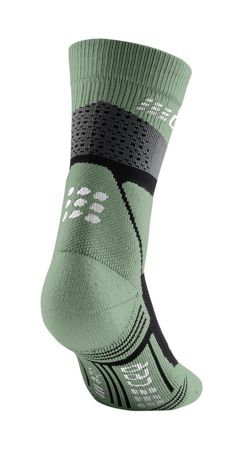 Men's CEP Max Cushion Mid Compression Socks. Green. Rear/Lateral view.