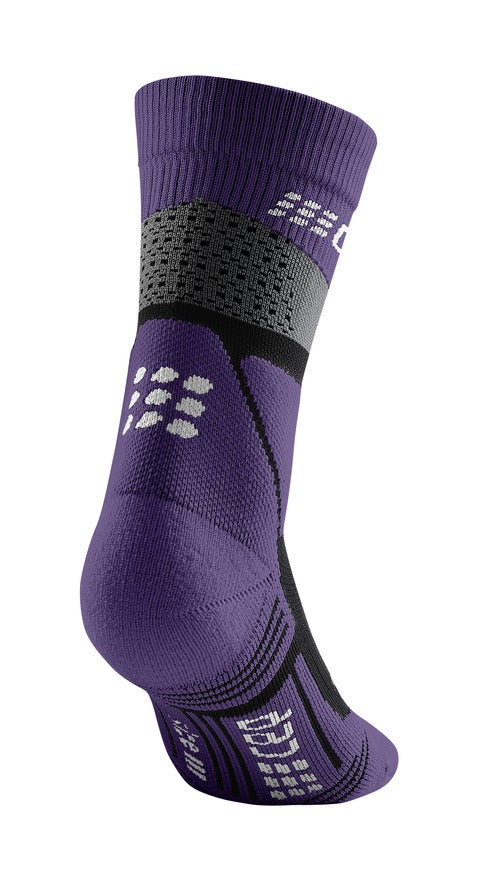Women's CEP Max Cushion Mid Cut Socks. Purple. Rear/Lateral view.