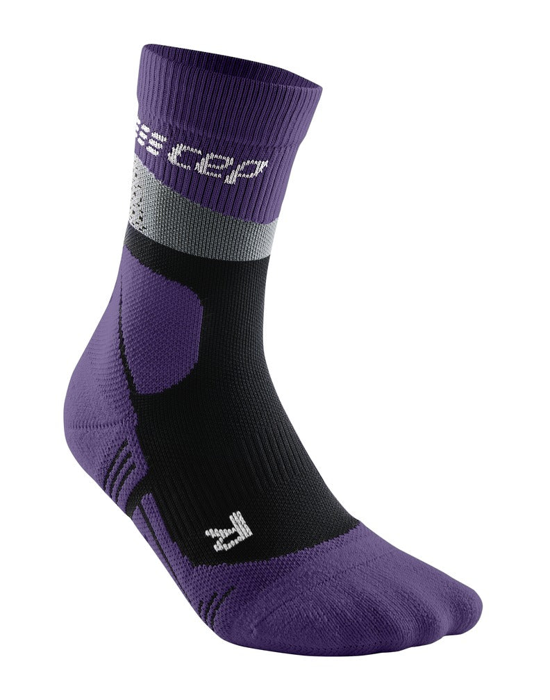 Women's CEP Max Cushion Mid Cut Socks. Purple. Lateral view.