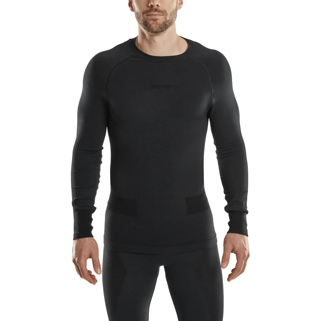 Men's CEP Ski Merino Baselayer. Black. Front view.