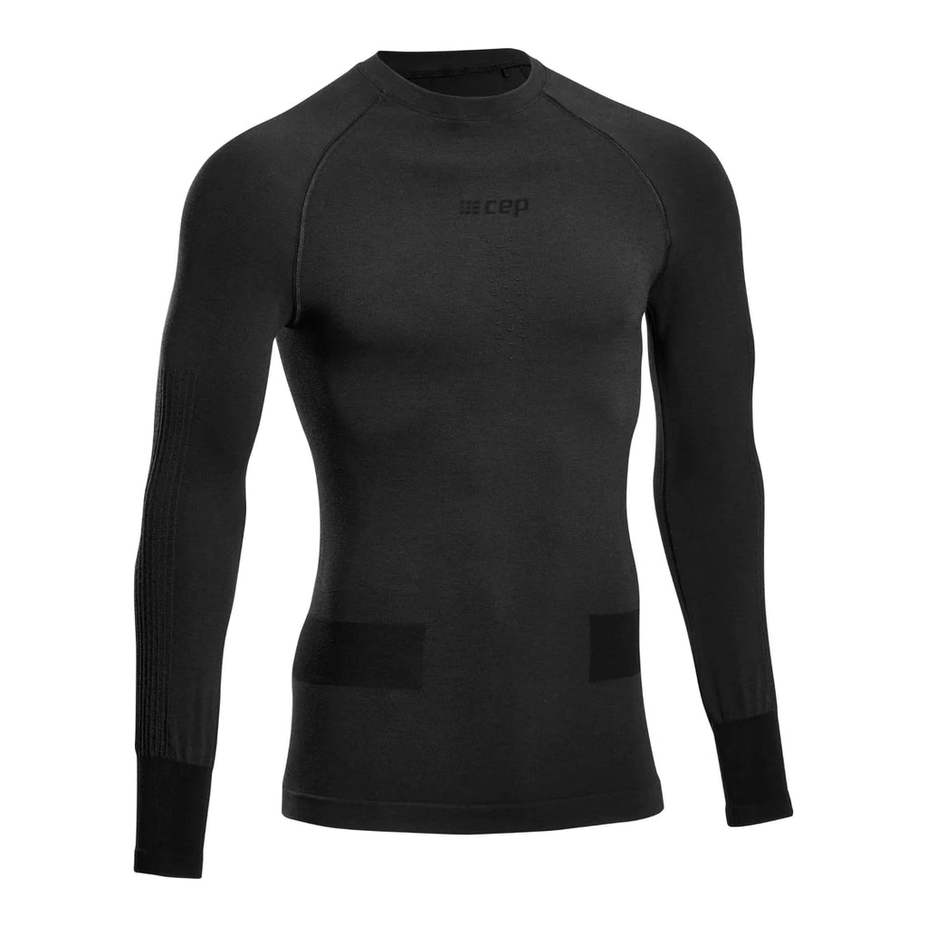Men's CEP Ski Merino Baselayer. Black. Front view.