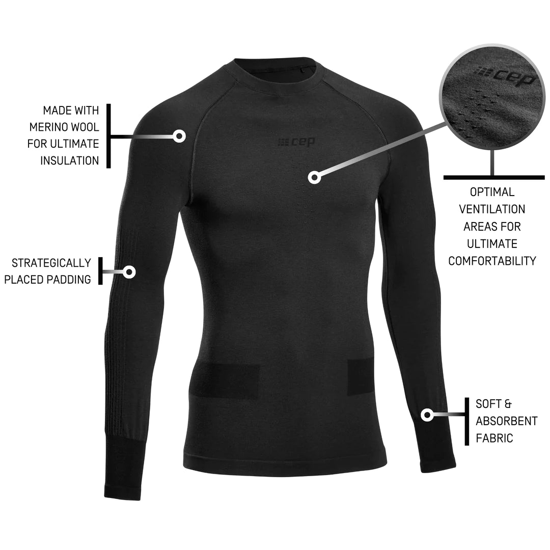 Men's CEP Ski Merino Baselayer. Black. Tech Sheet.