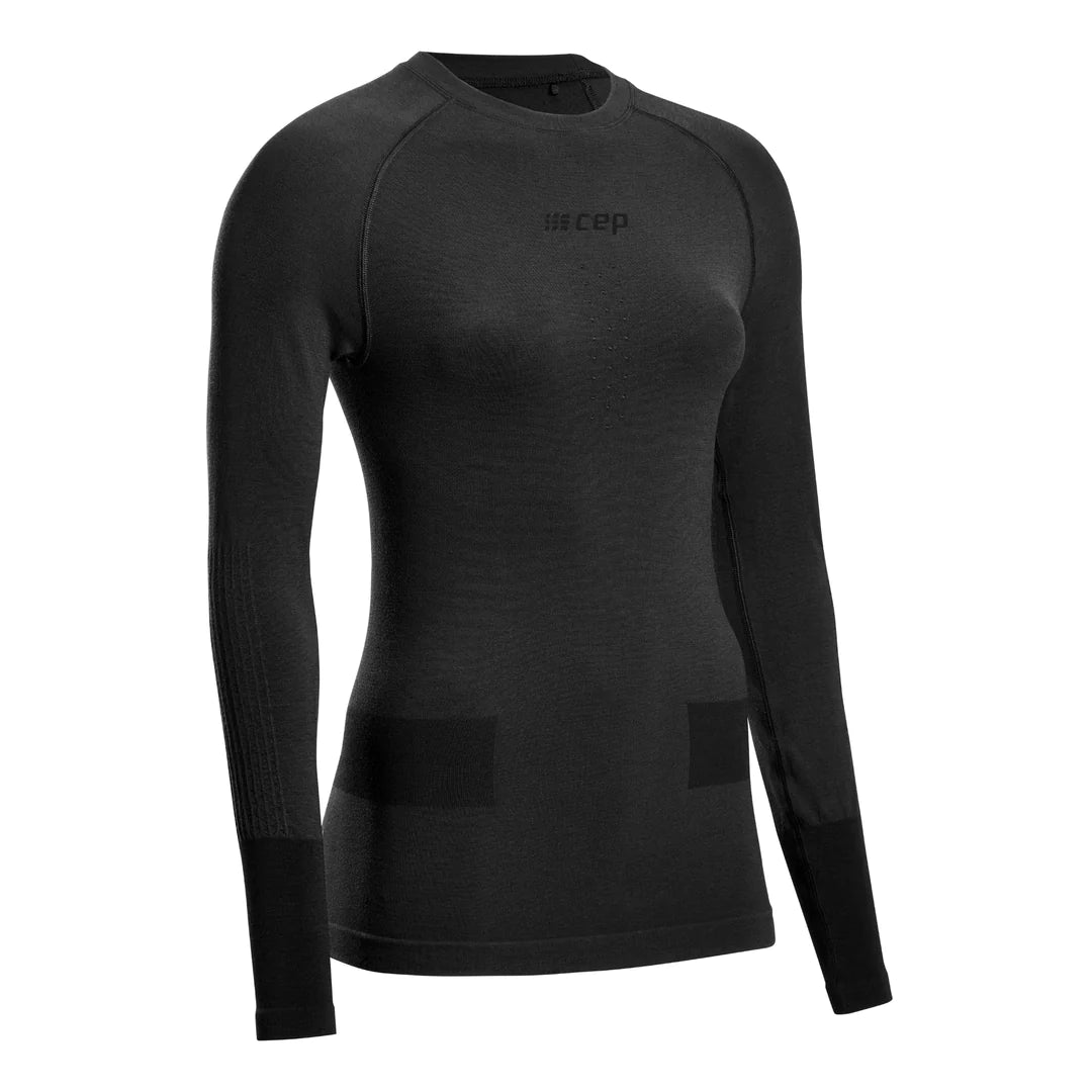 Women's CEP Ski Merino Baselayer. Black. Front view.