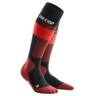 Women's CEP Ski Merino Compression Socks. Red/Black. Lateral view.