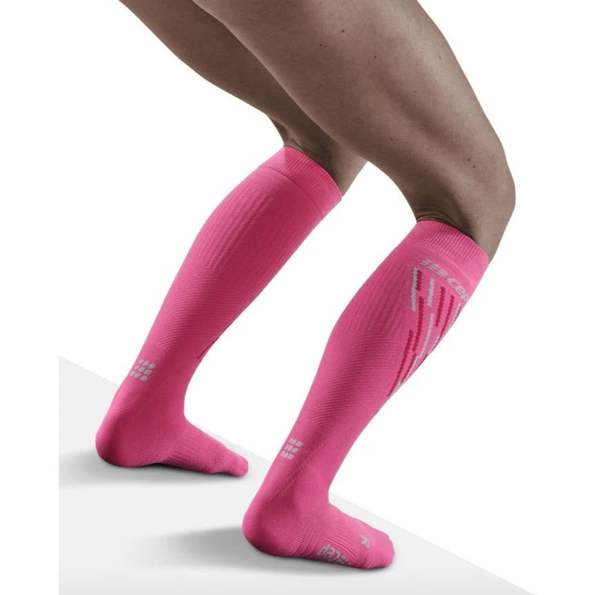 Women's CEP Ski Thermo Tall Compression Socks. Pink. Rear/Lateral view.