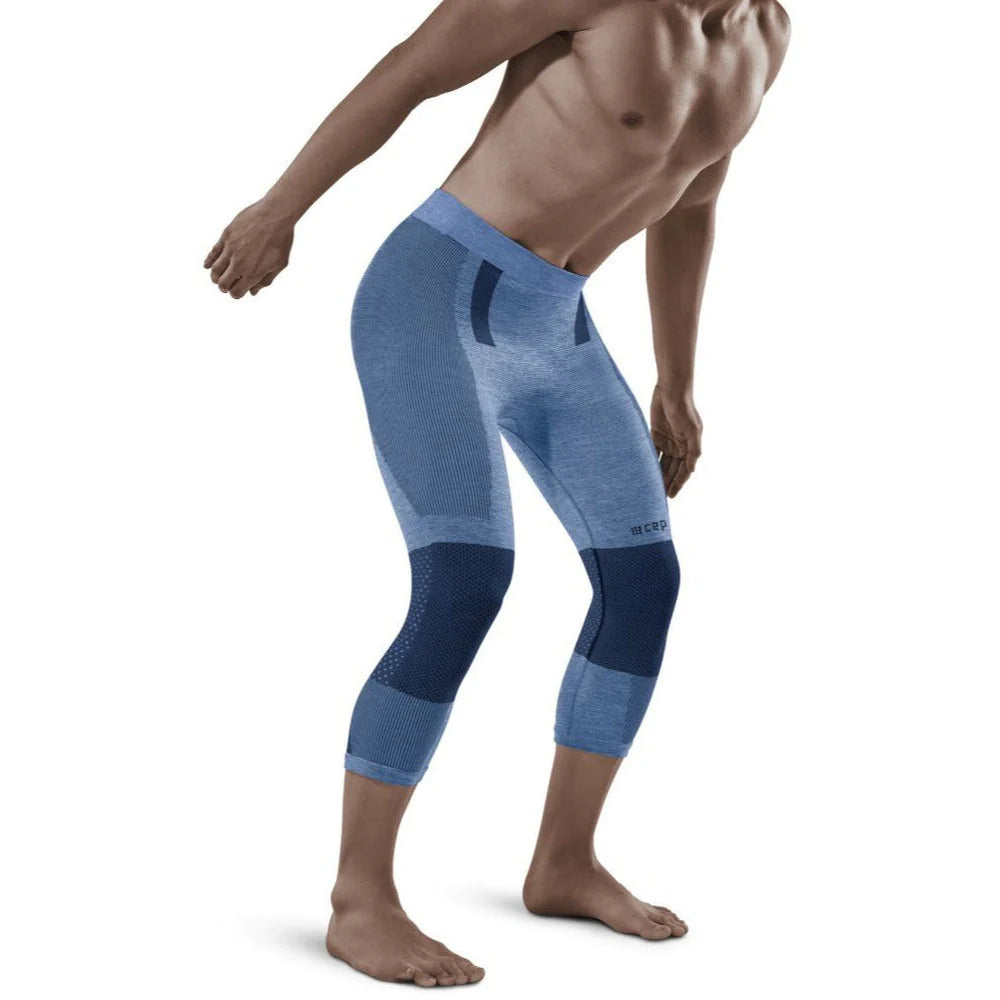 Men's CEP Ski Touring Tights. Blue. Lateral view.
