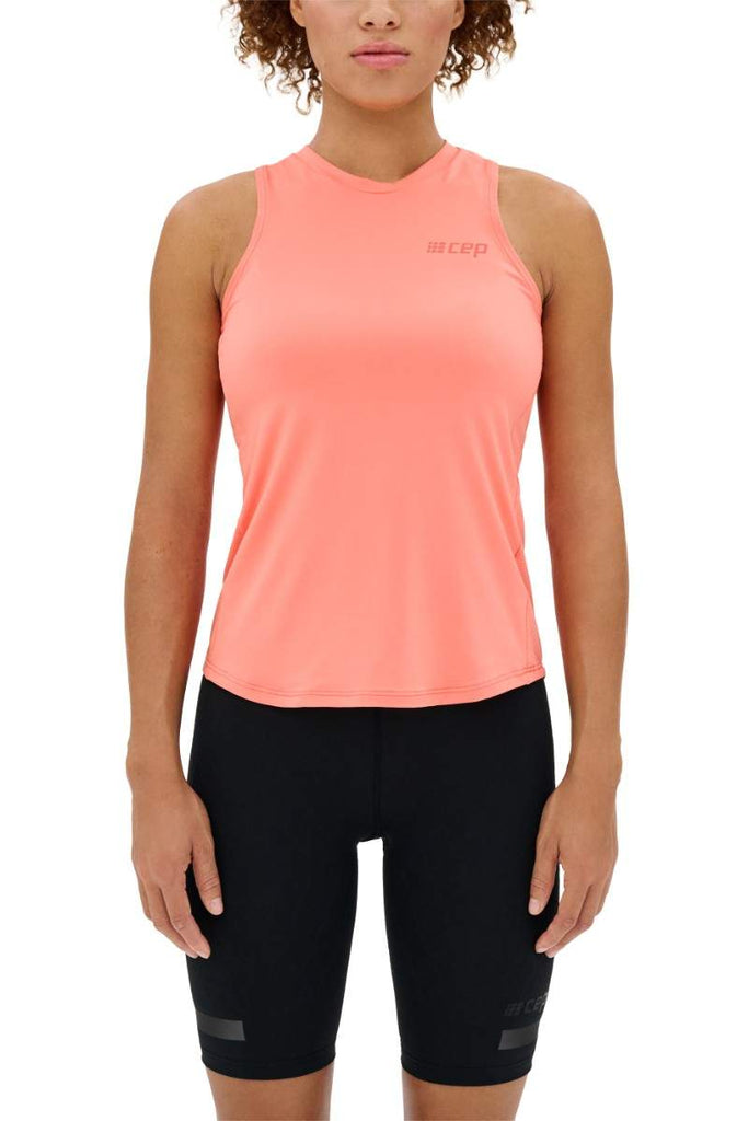 Women's CEP The Run Tank Top. Coral. Front view.