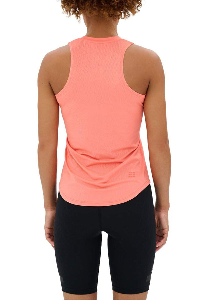 Women's CEP The Run Tank Top. Coral. Rear view.