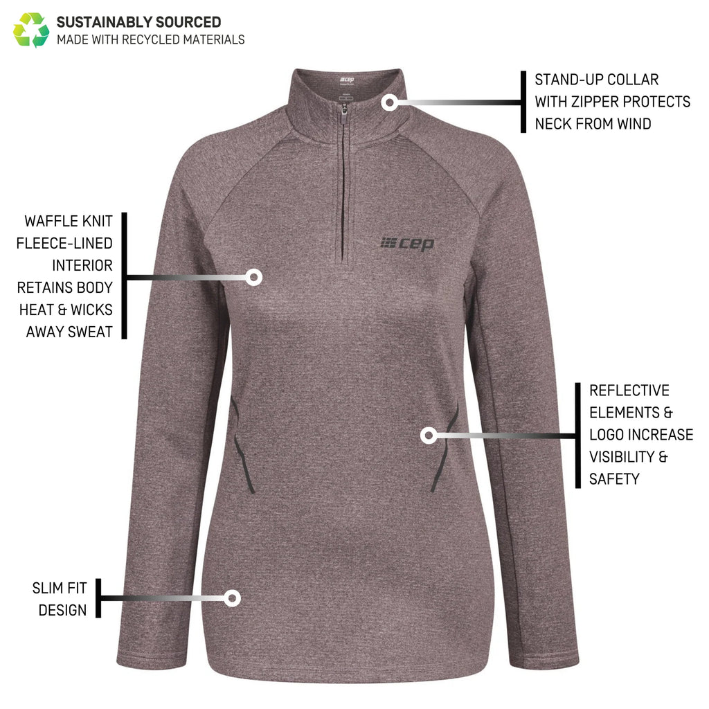 Women's CEP Cold Weather Quarter Zip. Grey. Front view.