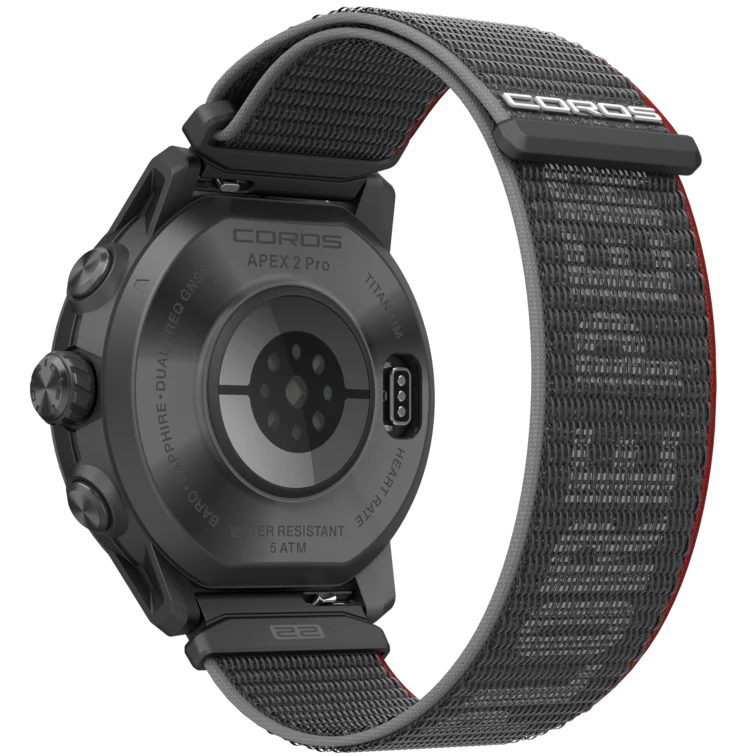 Coros Apex 2 Pro. Black. Side/Rear view.