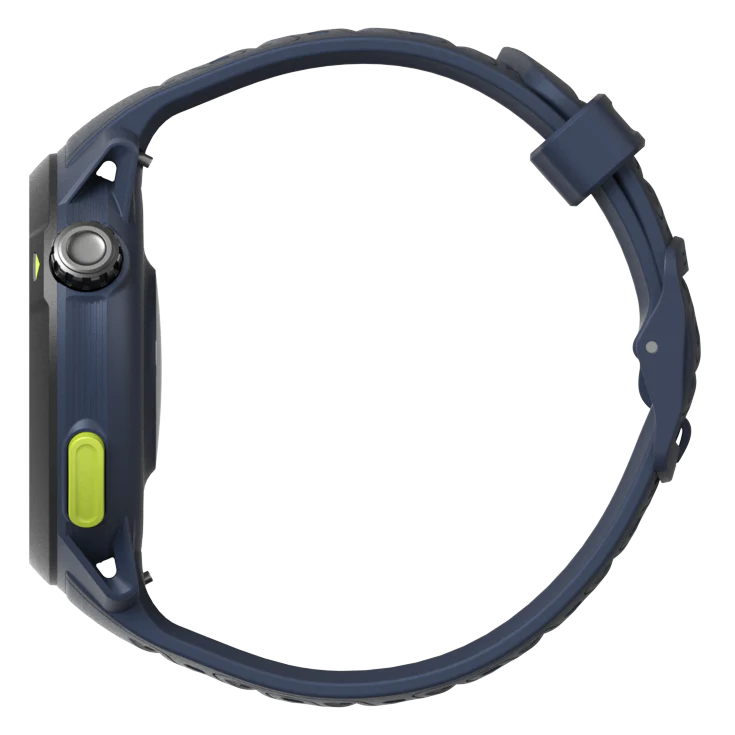 Coros Pace Pro. Blue. Side view.