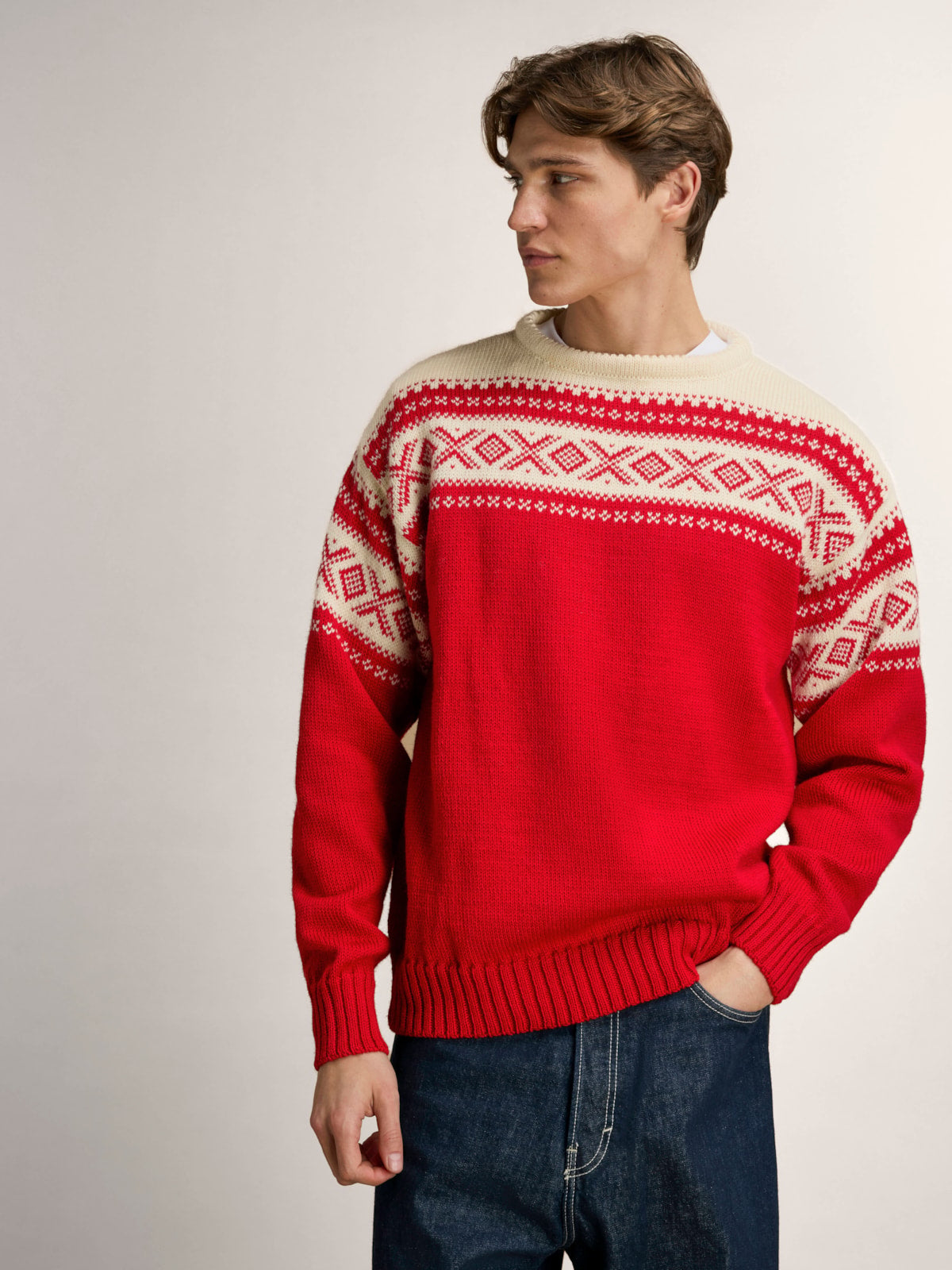 Dale of Norway Cortina Unisex Sweater in Raspberry/Off White