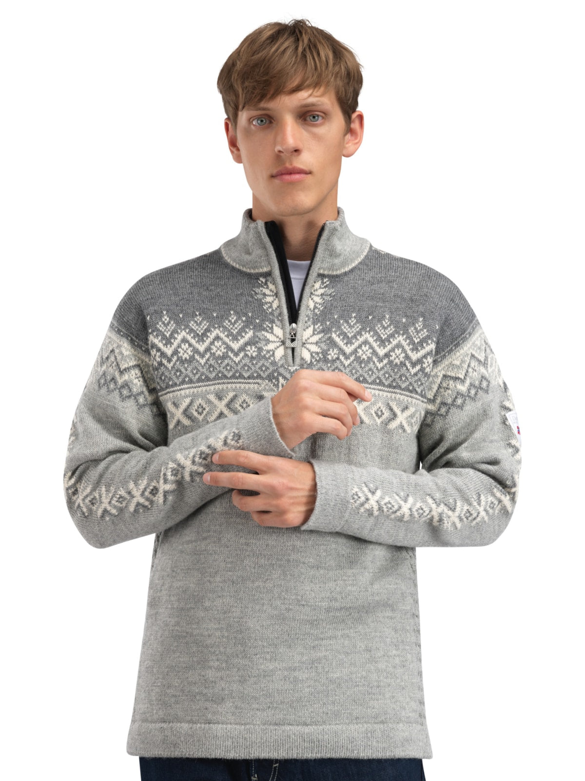 Dale of Norway 140th Anniversary Masc Sweater in Light Charcoal/Smoke/Black