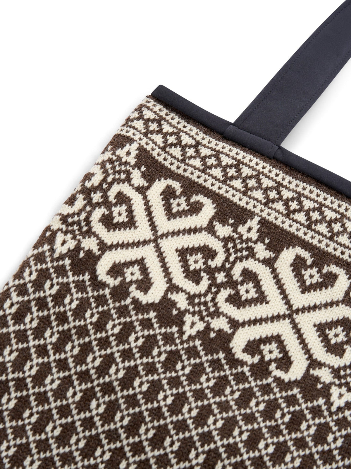 Dale of Norway Leknes Totebag in Coffee/Off White, knit pattern and handle detail