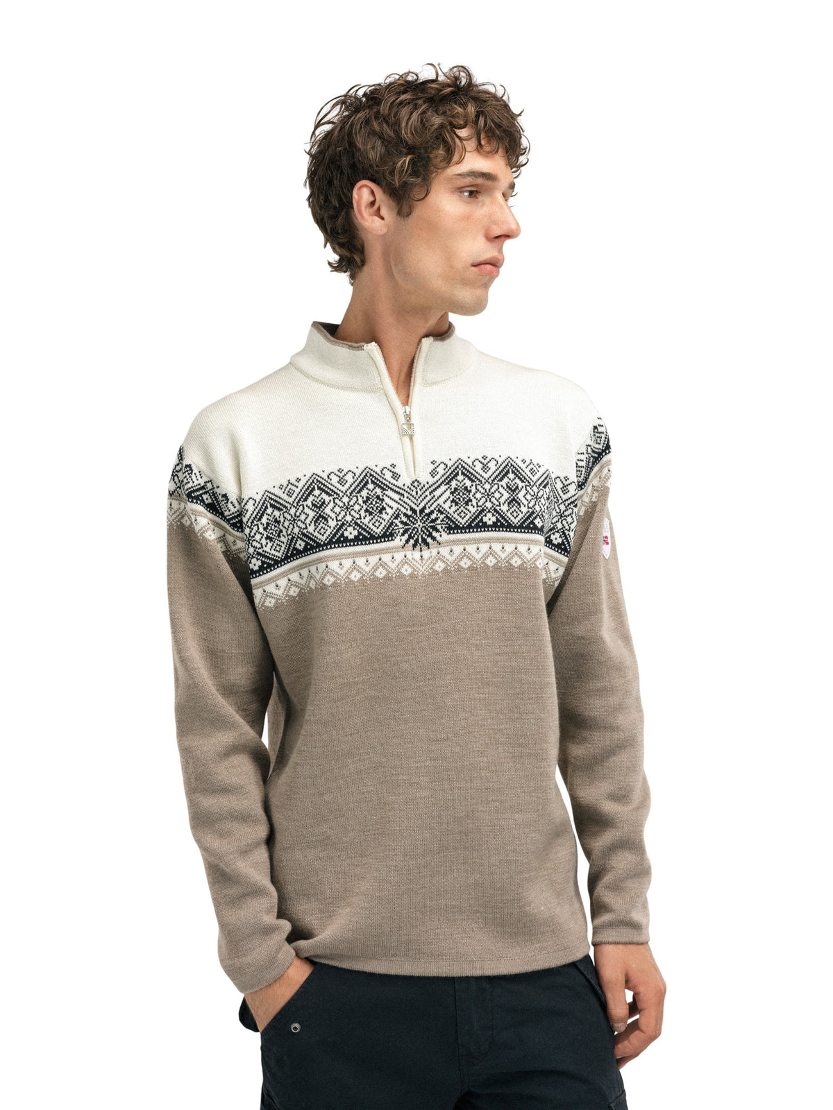 Dale of Norway Moritz Sweater Men's in Mountainstone/Off White/Black product view