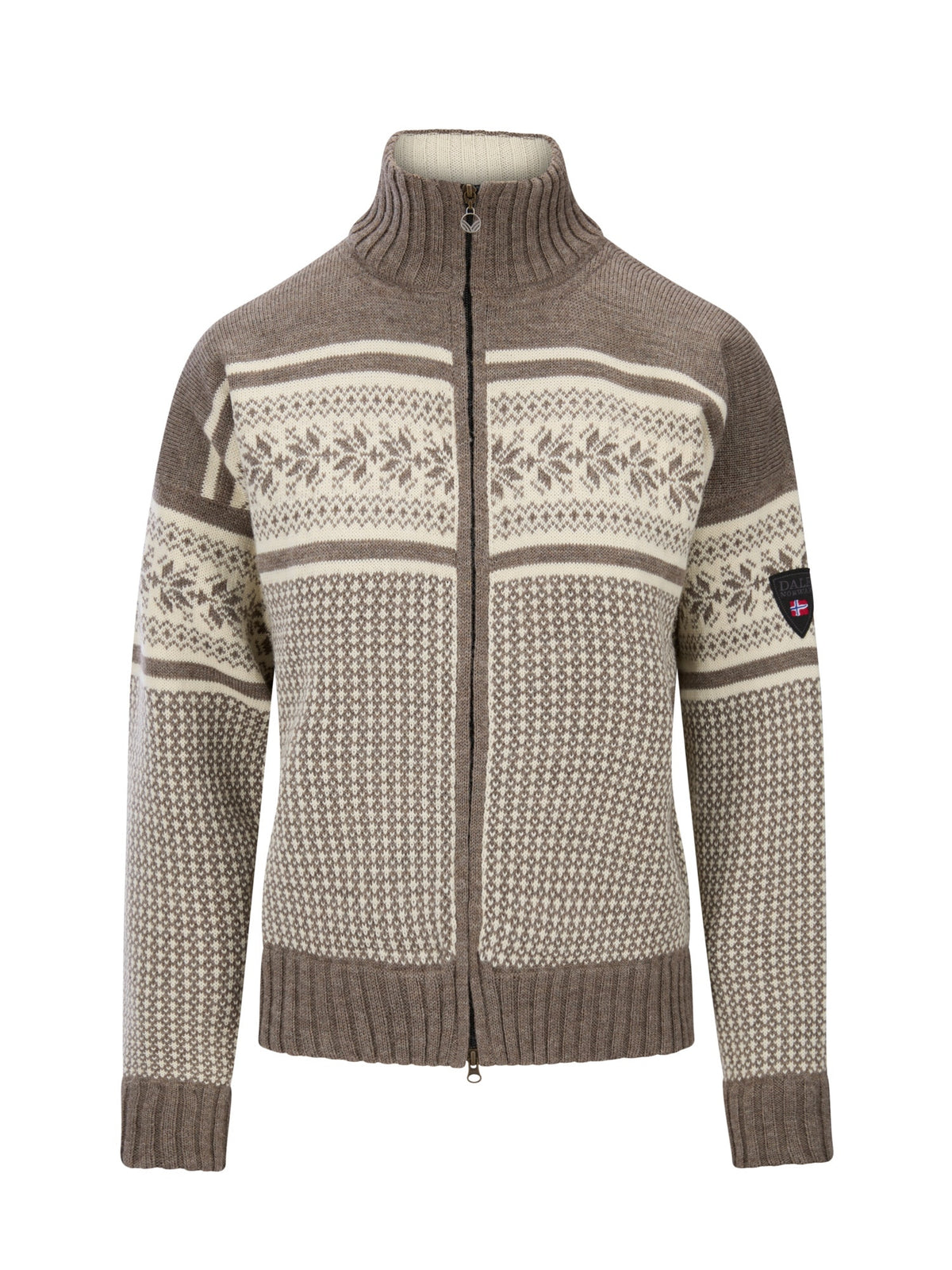 Dale of Norway Vola Mid Brown Melange and Off White windproof women's jacket, front product view