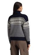 Dale of Norway Vola Navy and Off White women's wool jacket shown from an alternate modeled angle