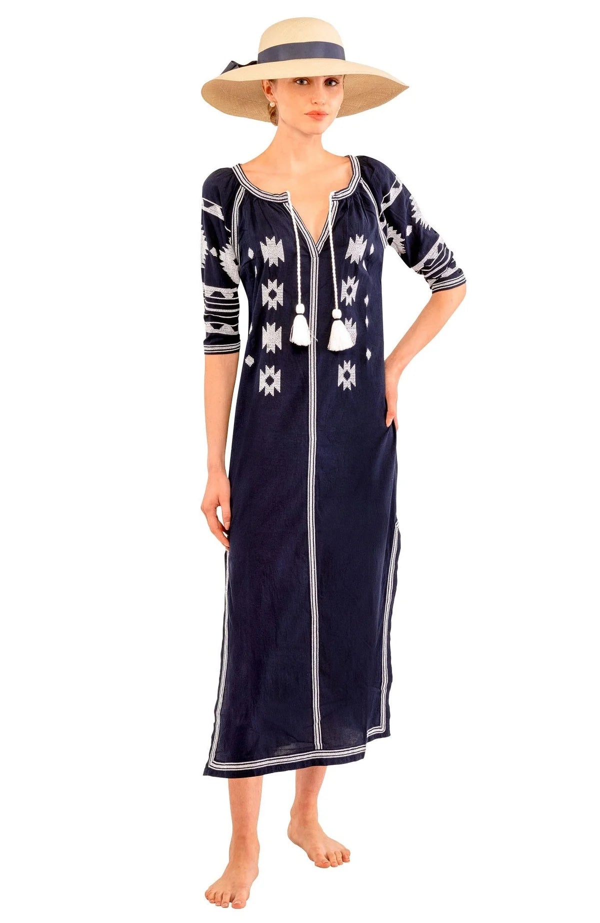 Gretchen Scott Embroidered Montezuma Maxi Dress Women's Navy/White