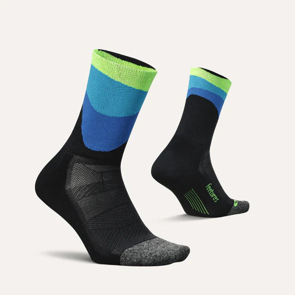Feetures Elite Light Cushion Mini Crew. Black/Blue/Green.