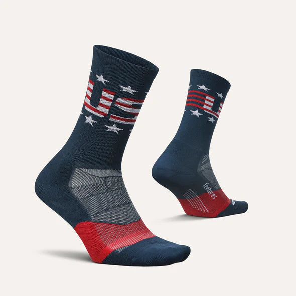 Unisex Feetures Elite Light Cushion Mini Crew. USA/Navy.