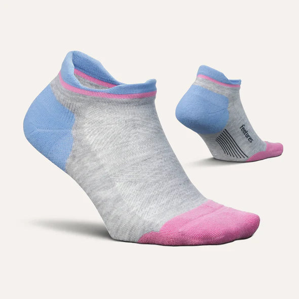 Feetures Elite Max Cushion No Show Tab. Blue/Grey/Pink