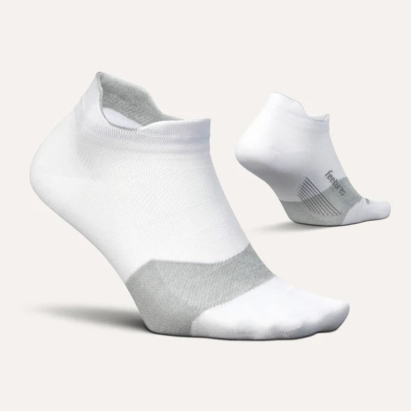 Unisex Feetures Ultra Light Cushion. No Show Tab. White.