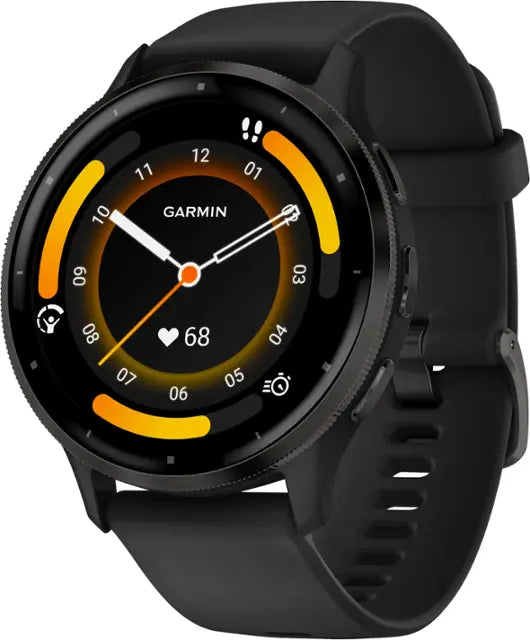 Garmin Venue 3. Black. Front/Lateral view.