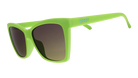 goodr sunglasses. Green. Front/Lateral view.