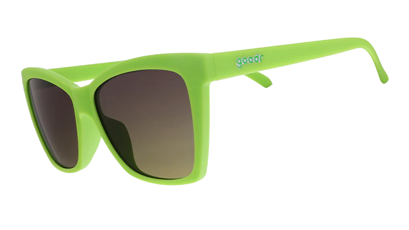 goodr sunglasses. Green. Front/Lateral view.