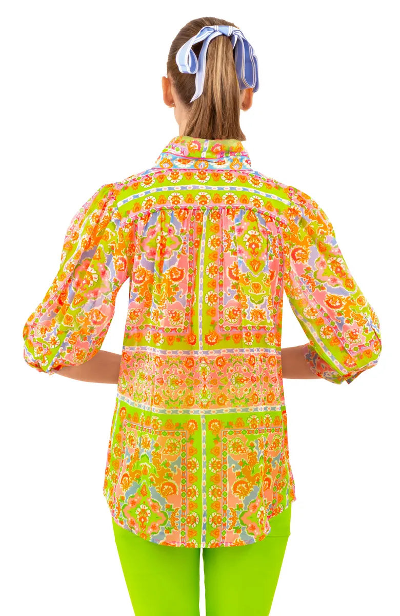 Gretchen Scott Boyfriend Shirt women's Pink/Lime Watteau detail view