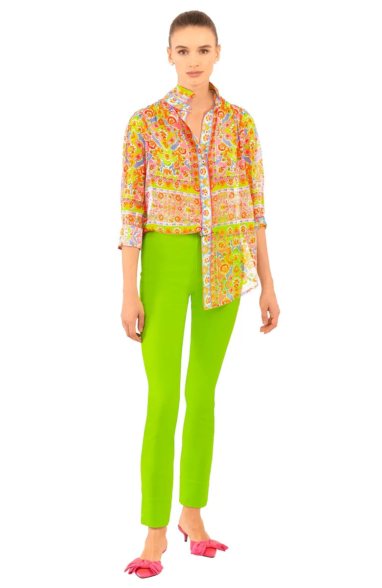 Gretchen Scott Boyfriend Shirt women's Pink/Lime Watteau back view
