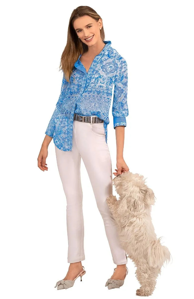 Gretchen Scott Boyfriend Shirt women's Blues Watteau fabric detail