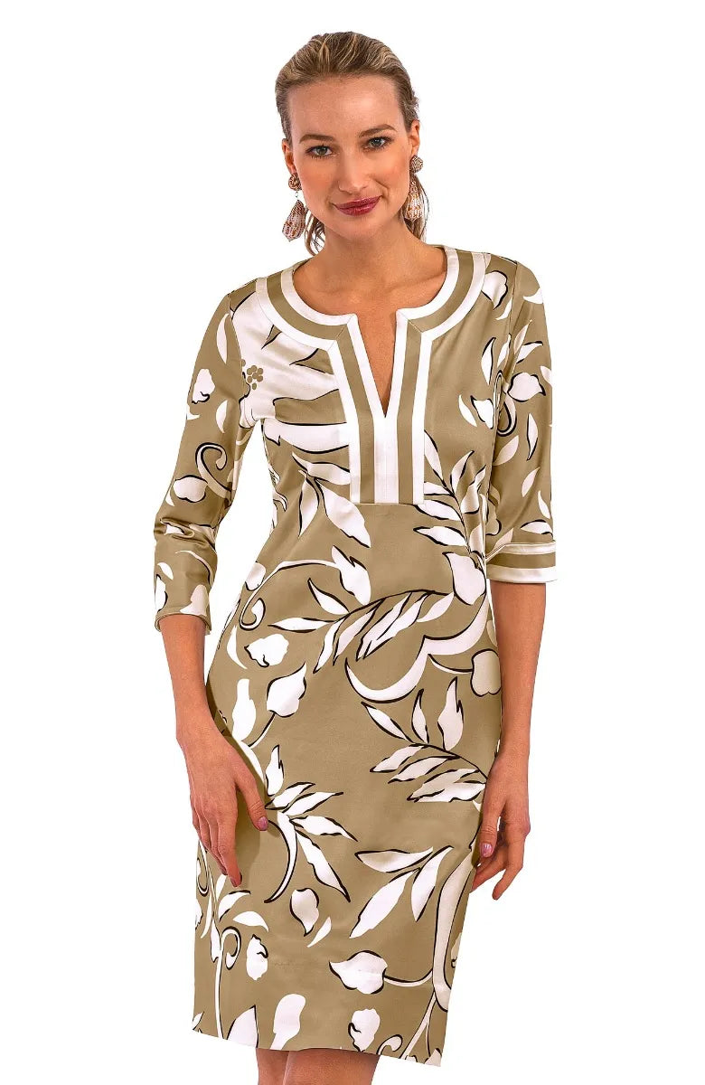 Gretchen Scott Jersey Split Neck Dress - Full Bloom Khaki L / Khaki Gretchen Scott Jersey Split Neck Dress - Full Bloom Khaki L / Khaki