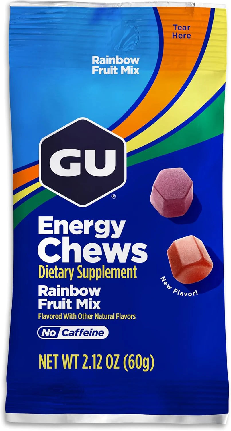 GU Energy Chews in Rainbow Fruit Mix flavor, 2.12-ounce packet