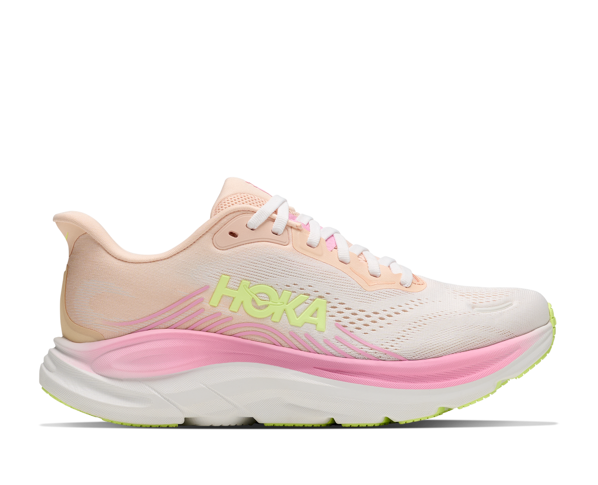 Women's HOKA Clifton 11 in Tangerine Glow/White – lateral view
