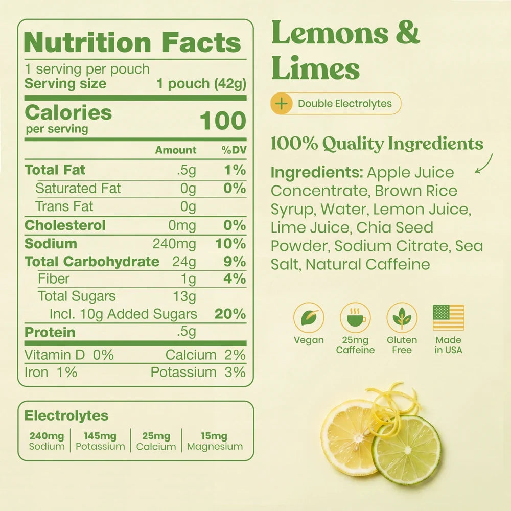 HUMA Chia Energy Gel PLUS Lemon Lime 2026 nutrition facts