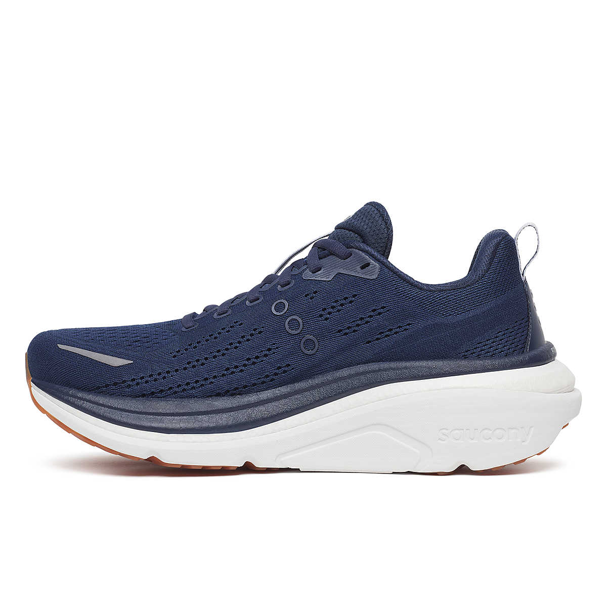 Men's Saucony Hurricane 25. Navy/Cloud. Medial view.