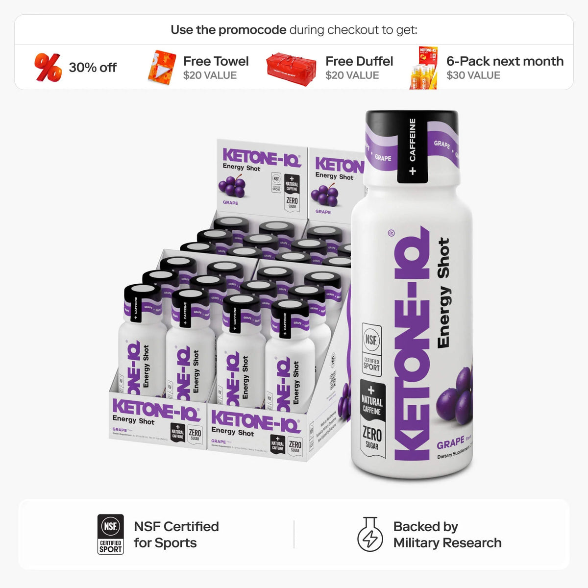HVMN Ketone-IQ + Caffeine 2 oz Grape flavor energy shot